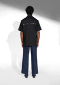 ROSANI The Vaulta shirt in black - half-sleeve cotton shirt with metallic button detail, back view
