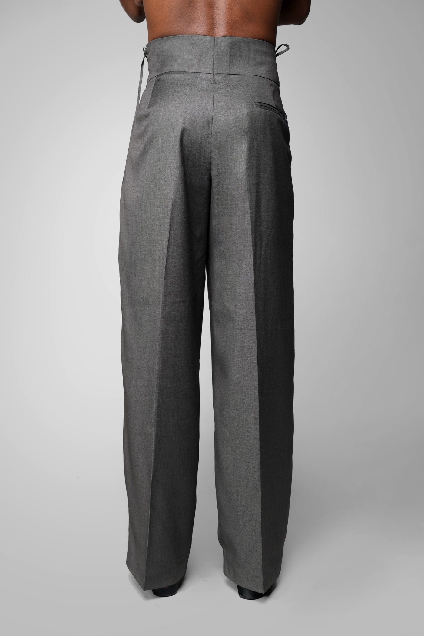 ROSANI The Veil trouser in grey - high waistband trousers with side ties, back view