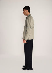 ROSANI The Accordo jacket in deep olive - deep olive cotton jacket with contrast piping and metallic centre detail, side view