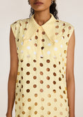 ROSANI The Aeri dress in pale lemon stripes - pale lemon striped laser-cut knot-collar dress, craft detail