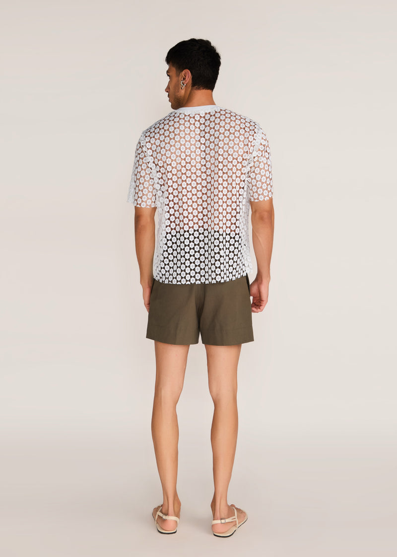 ROSANI The Affinitas t-shirt in white - white chemical-cut lace polyester t-shirt, back view
