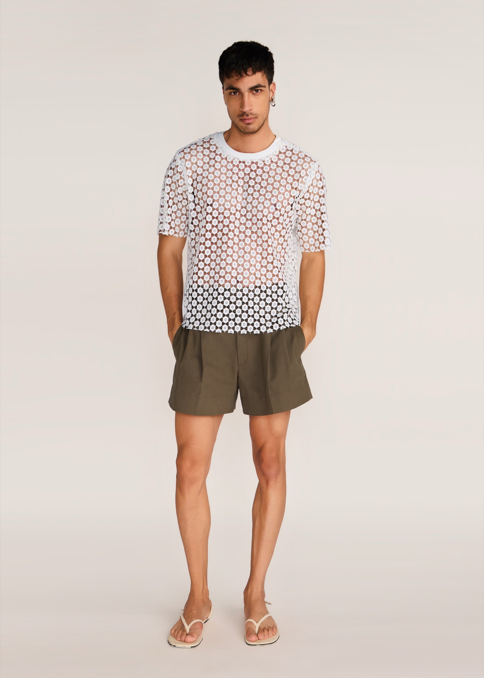 ROSANI The Affinitas t-shirt in white - white chemical-cut lace polyester t-shirt, front view