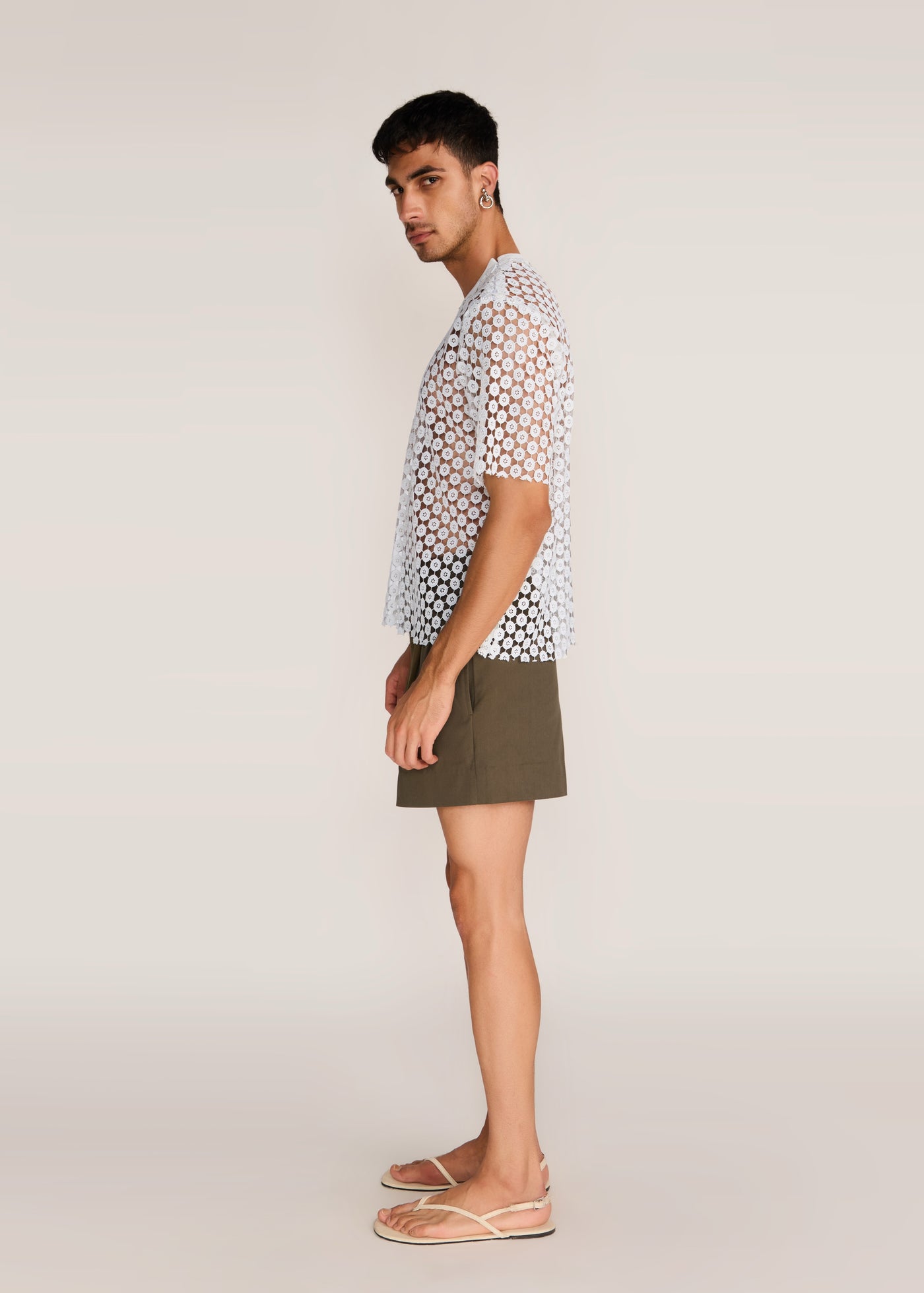 ROSANI The Affinitas t-shirt in white - white chemical-cut lace polyester t-shirt, side view