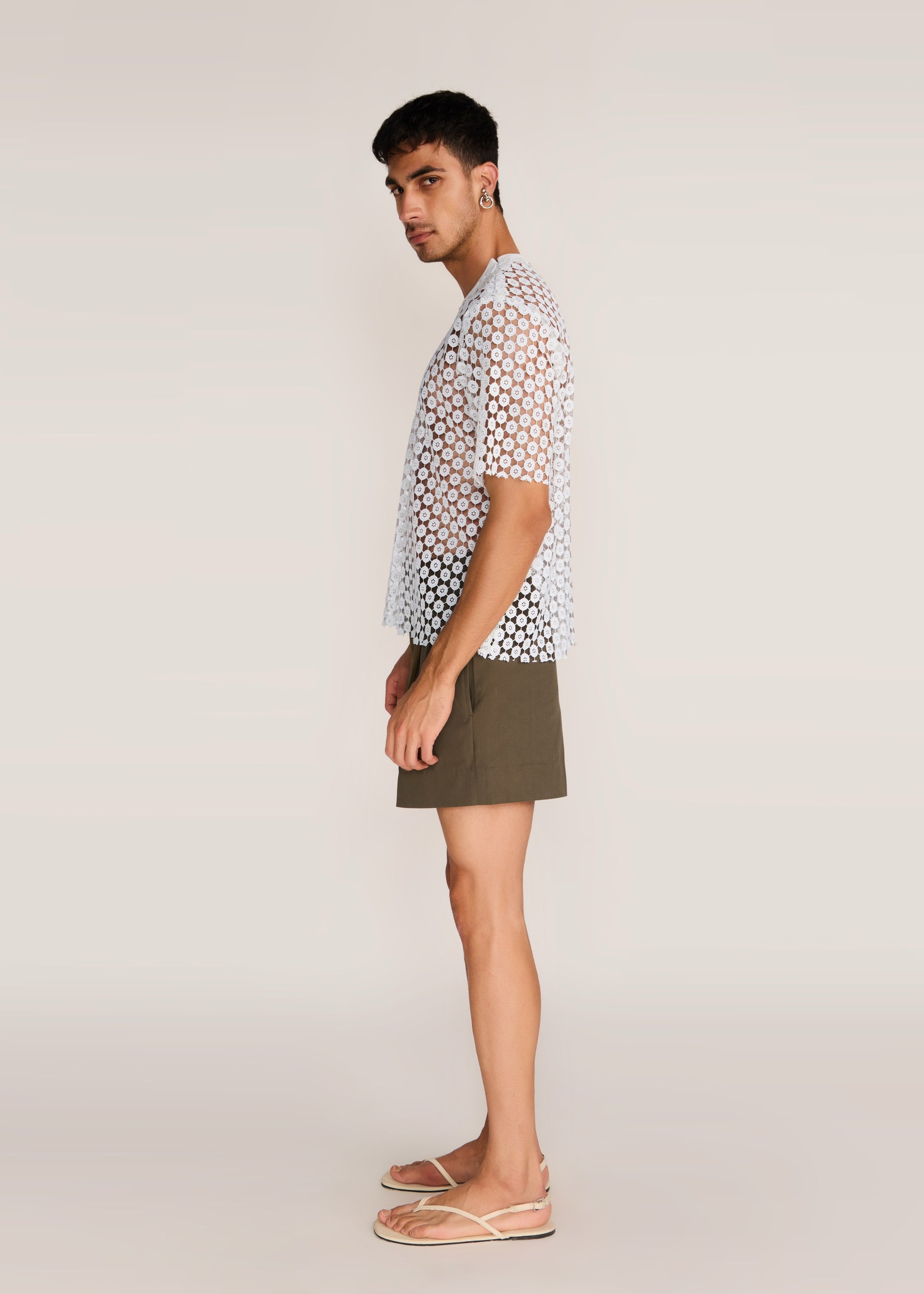 ROSANI The Affinitas t-shirt in white - white chemical-cut lace polyester t-shirt, side view