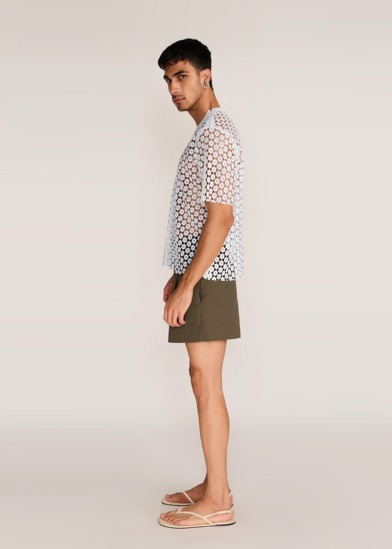 ROSANI The Affinitas t-shirt in white - white chemical-cut lace polyester t-shirt, side view