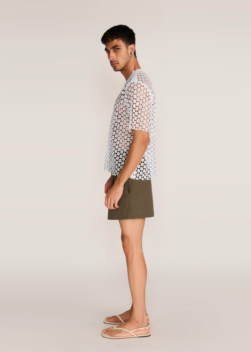 ROSANI The Affinitas t-shirt in white - white chemical-cut lace polyester t-shirt, side view