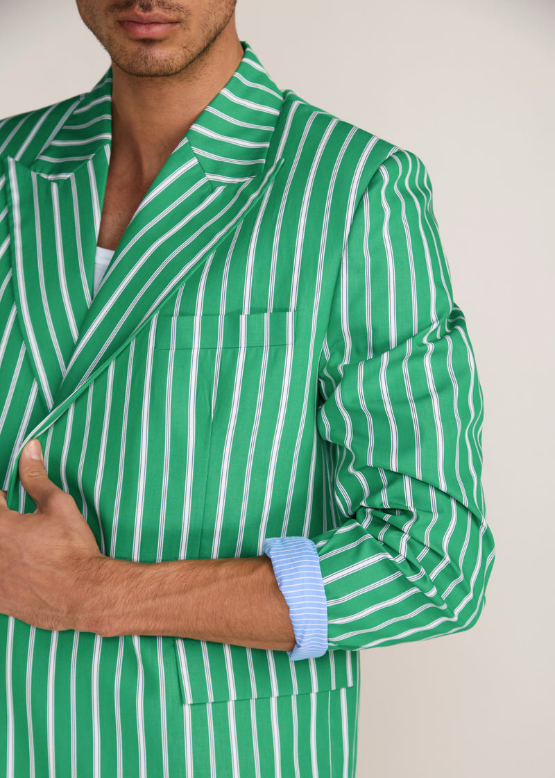 ROSANI The Allineamento blazer in shamrock - shamrock cotton blazer with contrast striped lining, craft detail
