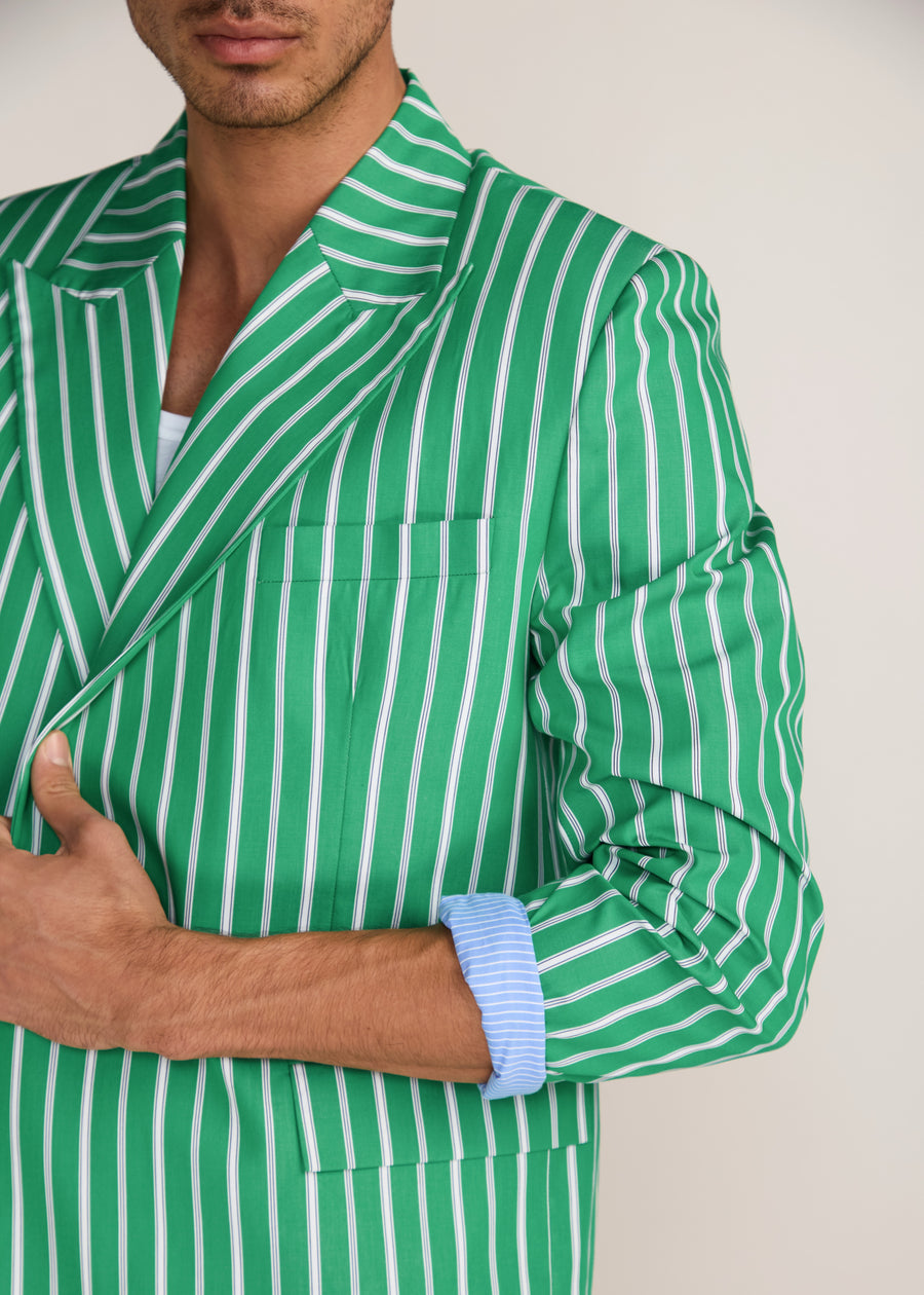 ROSANI The Allineamento blazer in shamrock - shamrock cotton blazer with contrast striped lining, craft detail
