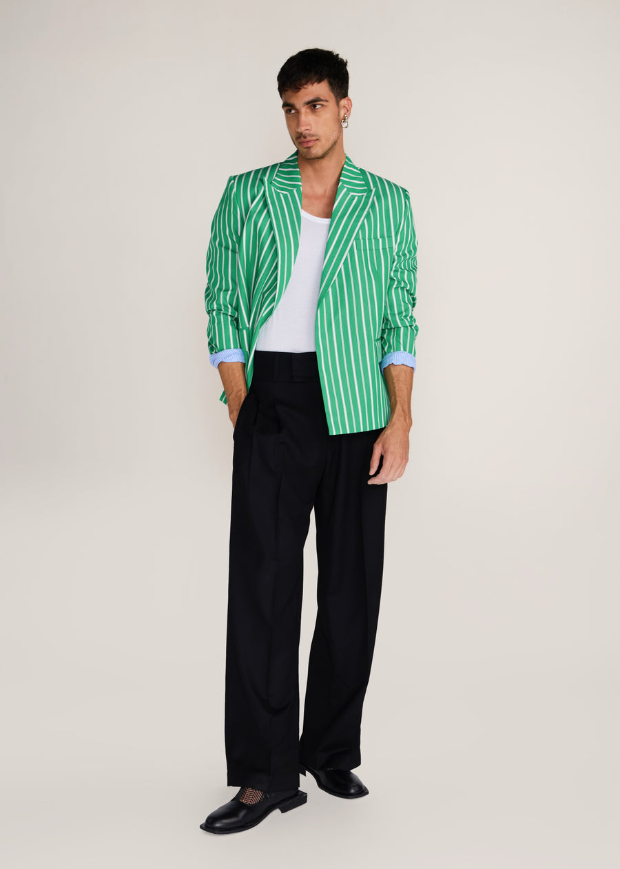 ROSANI The Allineamento blazer in shamrock - shamrock cotton blazer with contrast striped lining, front view