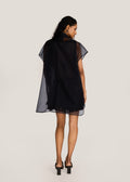 ROSANI The Antaral shirt in black - black organza sleeveless shirt with hand-crocheted botanical motifs, back view