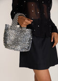 ROSANI The Caelum bag in chrome - chrome hand-beaded bag, styled view