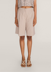 ROSANI The Gattai shorts in sand dune - sand dune cotton pleated midi shorts, front view, alternate angle