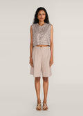 ROSANI The Cercania vest in sand dune - sand dune cropped vest with all-over metal second-skin embroidery, front view