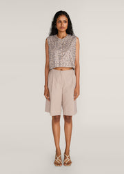 ROSANI The Cercania vest in sand dune - sand dune cropped vest with all-over metal second-skin embroidery, front view