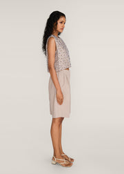 ROSANI The Cercania vest in sand dune - sand dune cropped vest with all-over metal second-skin embroidery, side view