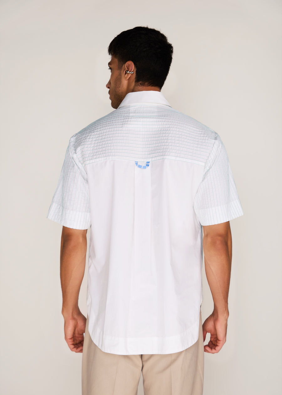 ROSANI The Chōwa shirt in white - white poplin shirt with hand-embroidered raw-edge petals, back view
