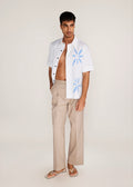 ROSANI The Chōwa shirt in white - white poplin shirt with hand-embroidered raw-edge petals, front view