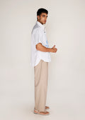 ROSANI The Chōwa shirt in white - white poplin shirt with hand-embroidered raw-edge petals, side view