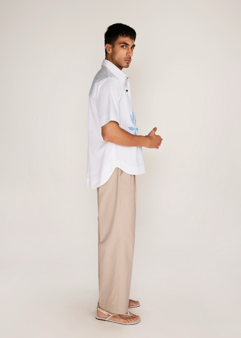 ROSANI The Chōwa shirt in white - white poplin shirt with hand-embroidered raw-edge petals, side view