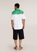 ROSANI The Coelis shirt in white & shamrock - white and shamrock panel half-sleeve shirt with ROSANI signature, back view