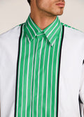 ROSANI The Coelis shirt in white & shamrock - white and shamrock panel half-sleeve shirt with ROSANI signature, craft detail, alternate angle