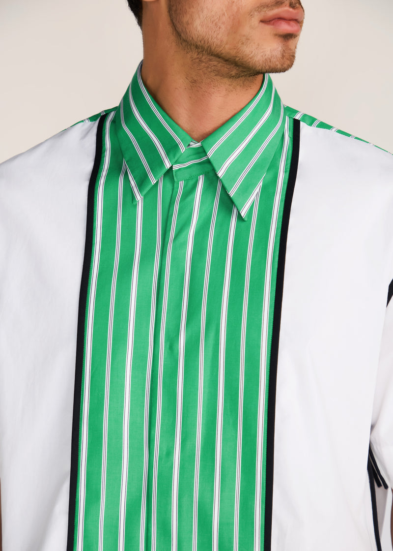 ROSANI The Coelis shirt in white & shamrock - white and shamrock panel half-sleeve shirt with ROSANI signature, craft detail, alternate angle