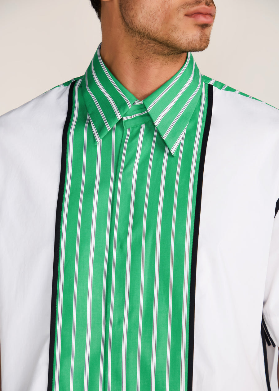 ROSANI The Coelis shirt in white & shamrock - white and shamrock panel half-sleeve shirt with ROSANI signature, craft detail, alternate angle