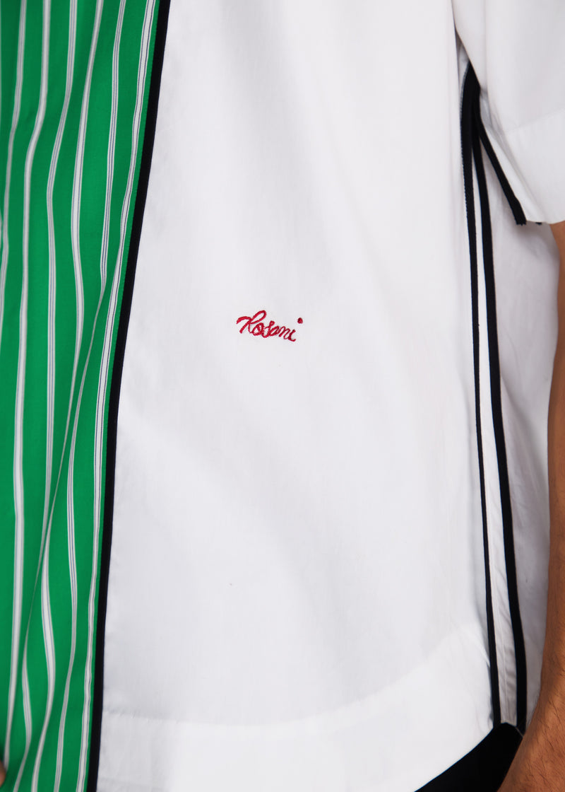 ROSANI The Coelis shirt in white & shamrock - white and shamrock panel half-sleeve shirt with ROSANI signature, craft detail