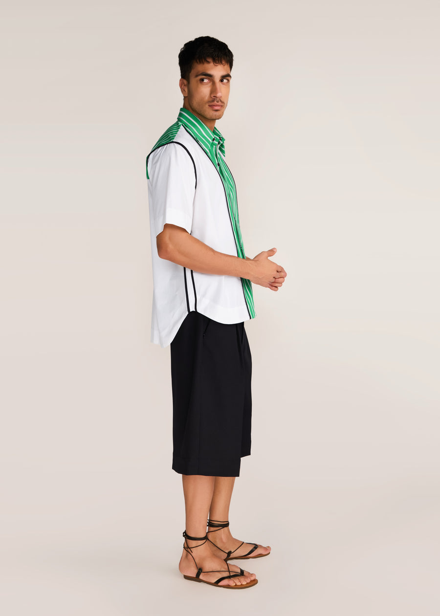 ROSANI The Coelis shirt in white & shamrock - white and shamrock panel half-sleeve shirt with ROSANI signature, side view