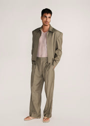 ROSANI The Coena blazer in olive blossom - olive blossom strong-shoulder suiting blazer, front view