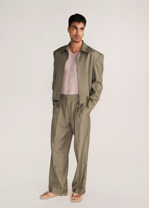 ROSANI The Coena blazer in olive blossom - olive blossom strong-shoulder suiting blazer, front view