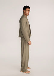 ROSANI The Coena blazer in olive blossom - olive blossom strong-shoulder suiting blazer, side view