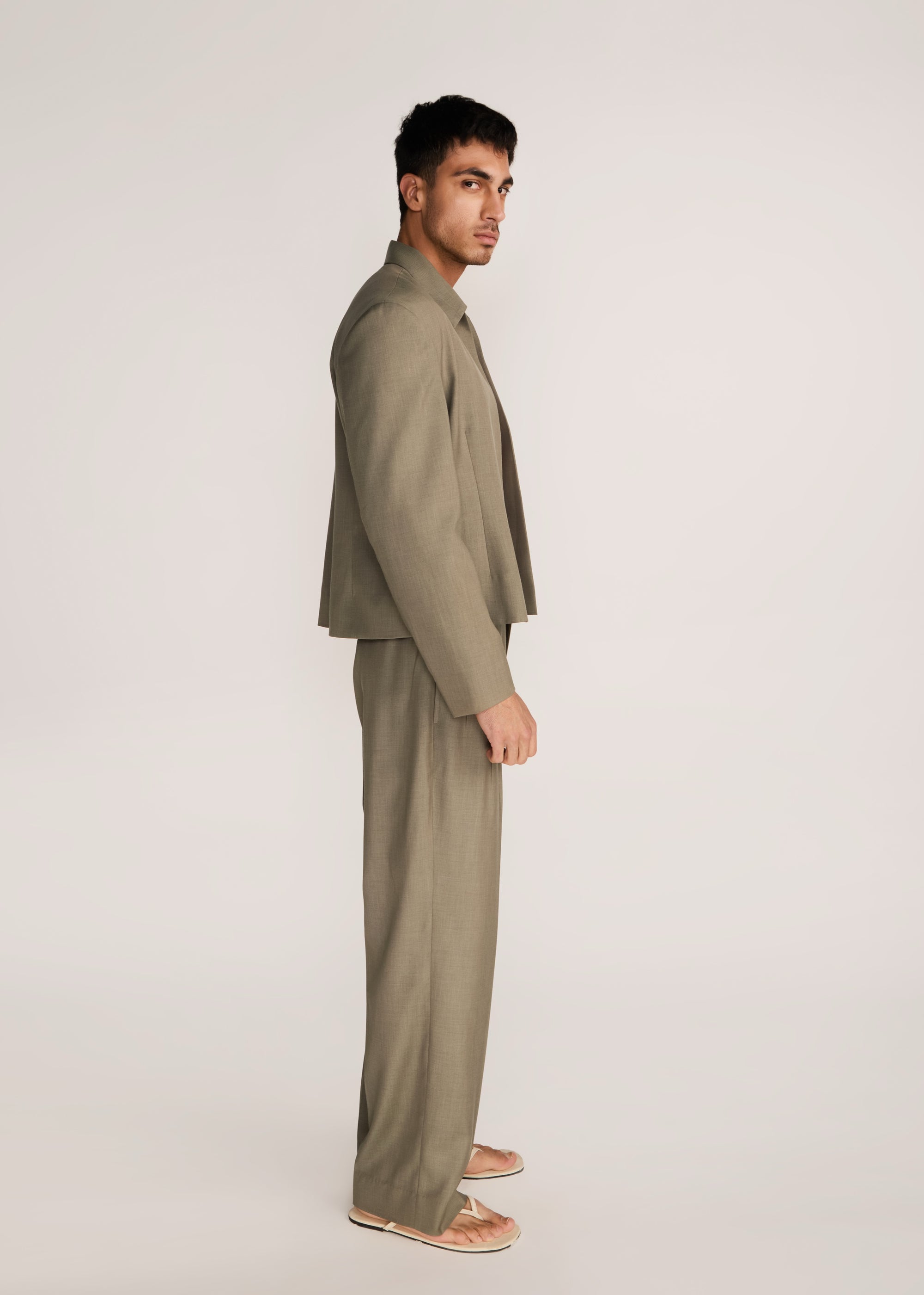 ROSANI The Coena blazer in olive blossom - olive blossom strong-shoulder suiting blazer, side view