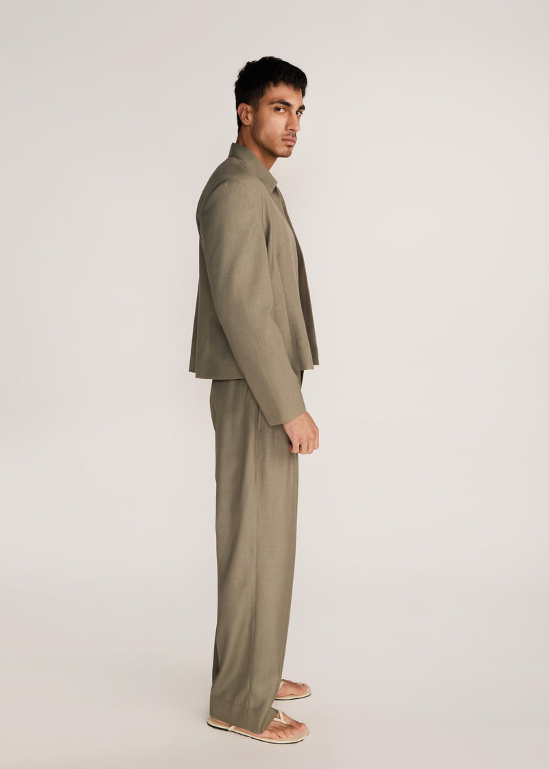 ROSANI The Coena blazer in olive blossom - olive blossom strong-shoulder suiting blazer, side view