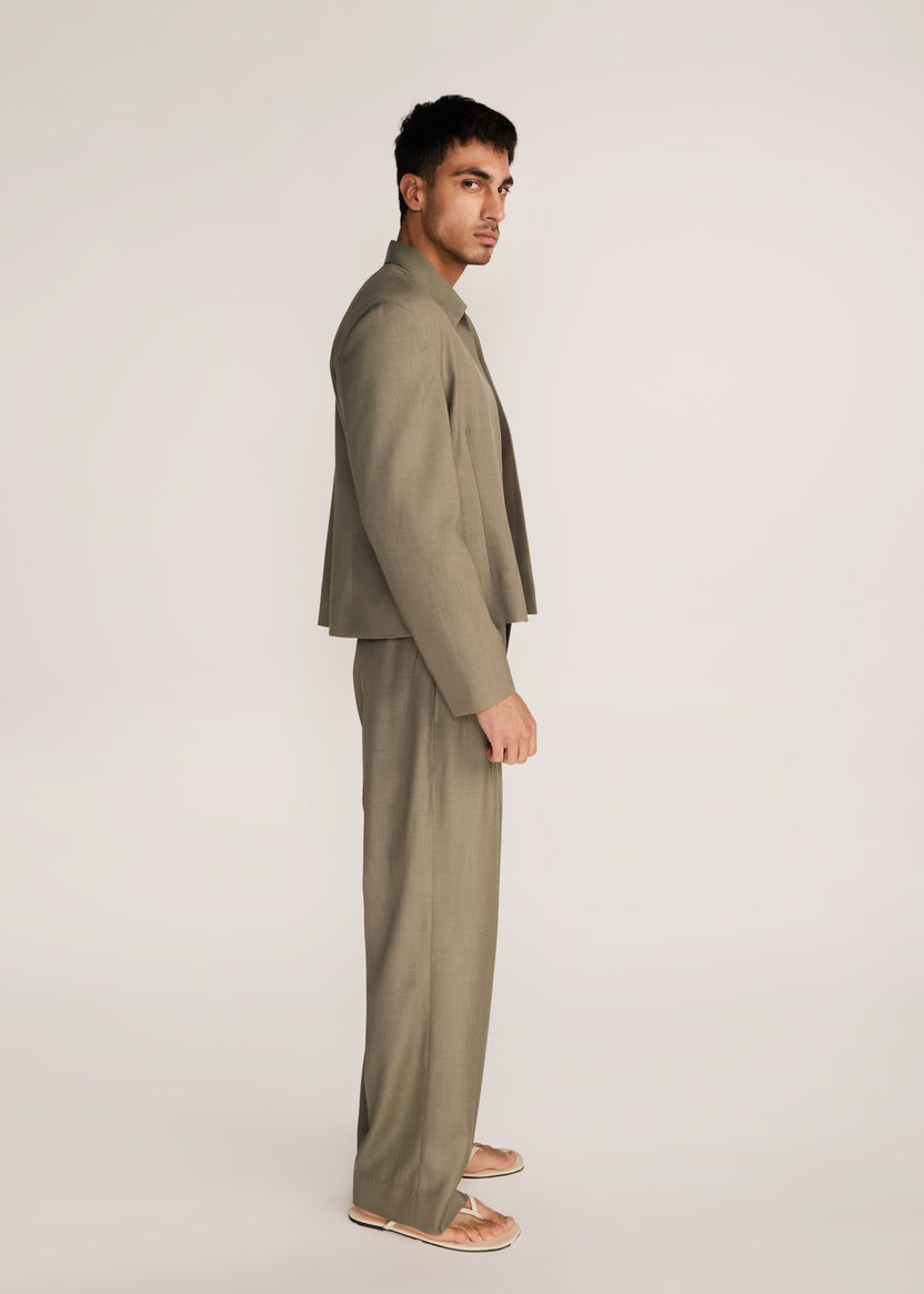ROSANI The Coena blazer in olive blossom - olive blossom strong-shoulder suiting blazer, side view