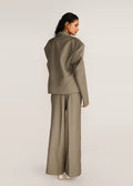 ROSANI The Coena blazer in olive blossom - olive blossom strong-shoulder suiting blazer, back view
