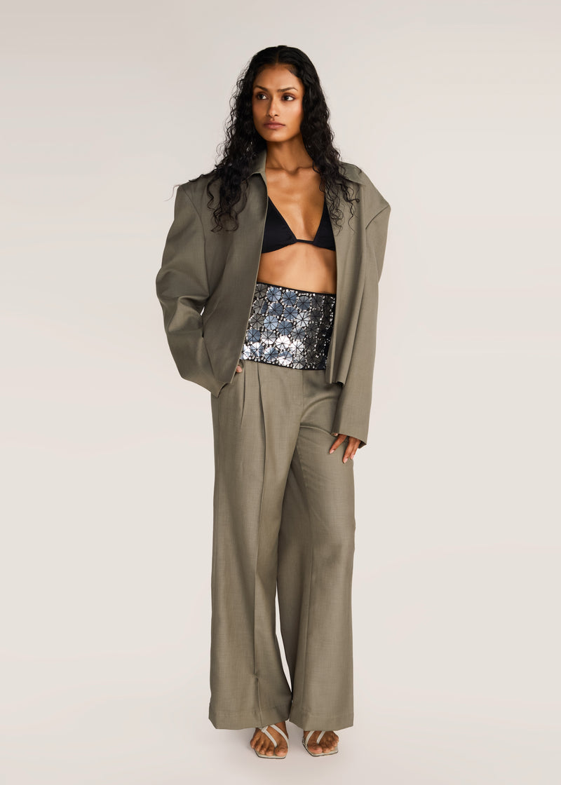ROSANI The Coena blazer in olive blossom - olive blossom strong-shoulder suiting blazer, front view