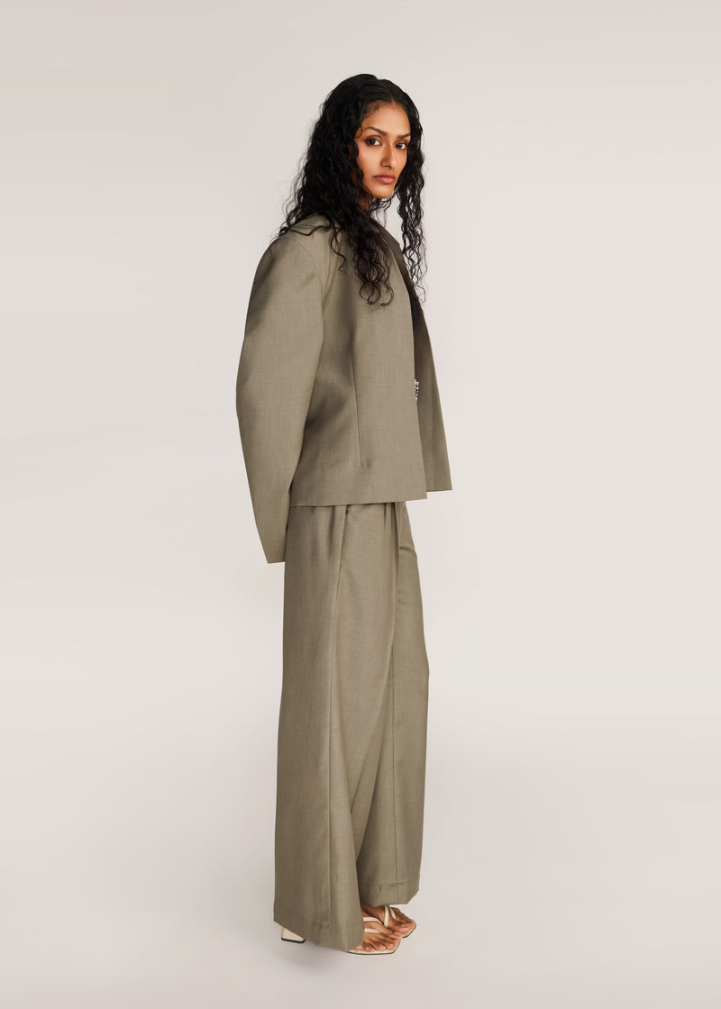 ROSANI The Coena blazer in olive blossom - olive blossom strong-shoulder suiting blazer, side view