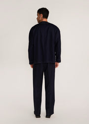 ROSANI The Cohors shacket in black - black cotton shacket with metallic botanical embroidery, back view