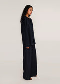 ROSANI The Cohors shacket in black - black cotton shacket with metallic botanical embroidery, side view