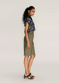 ROSANI The Compages top in multicolor - multicolor embroidered cutwork crop top with black panel finish, side view