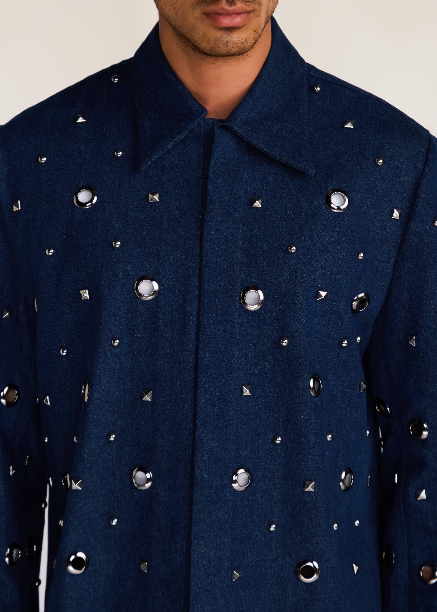 ROSANI The Concordia jacket in midnight denim - midnight denim eyelet jacket, craft detail