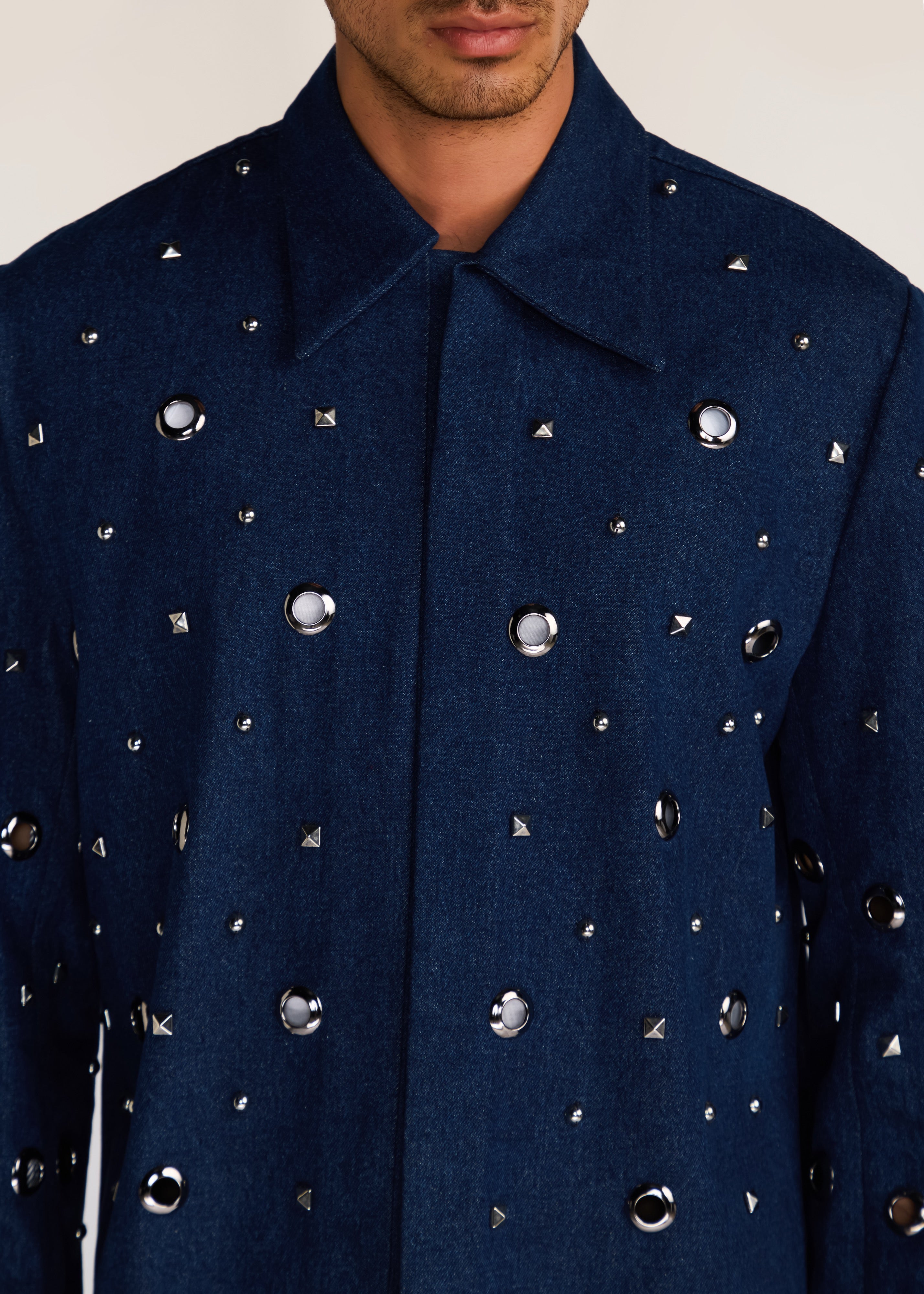 ROSANI The Concordia jacket in midnight denim - midnight denim eyelet jacket, craft detail