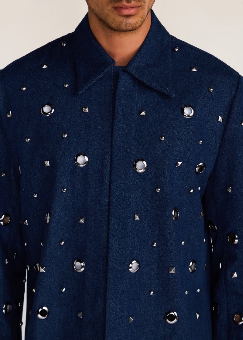 ROSANI The Concordia jacket in midnight denim - midnight denim eyelet jacket, craft detail