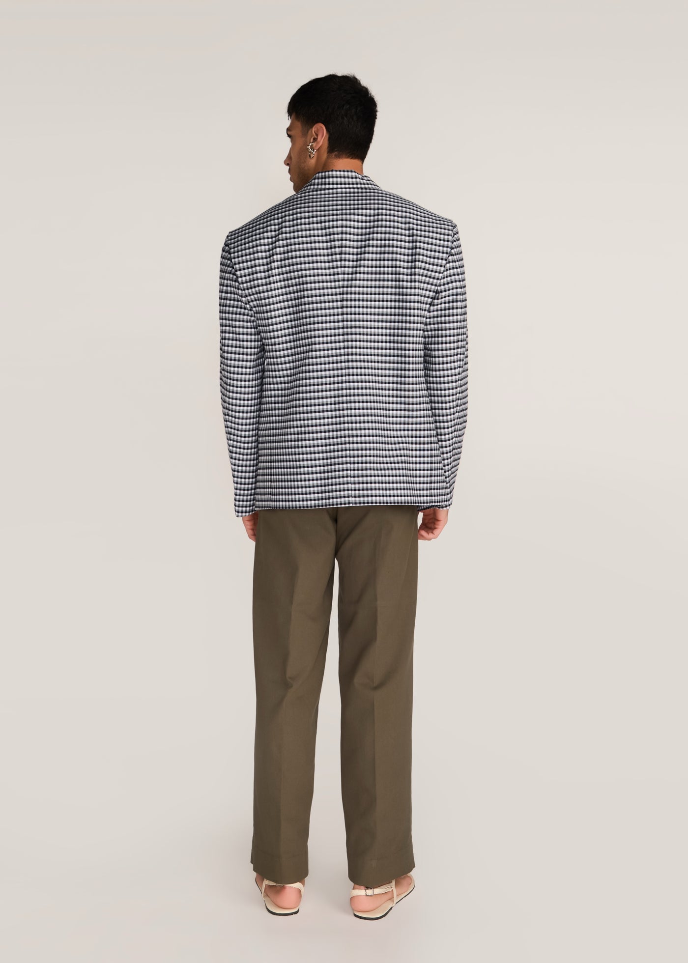 ROSANI The Conexão blazer in black & white - black and white check cotton blazer, back view