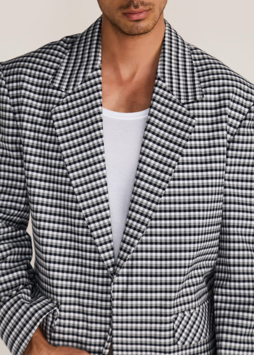 ROSANI The Conexão blazer in black & white - black and white check cotton blazer, craft detail