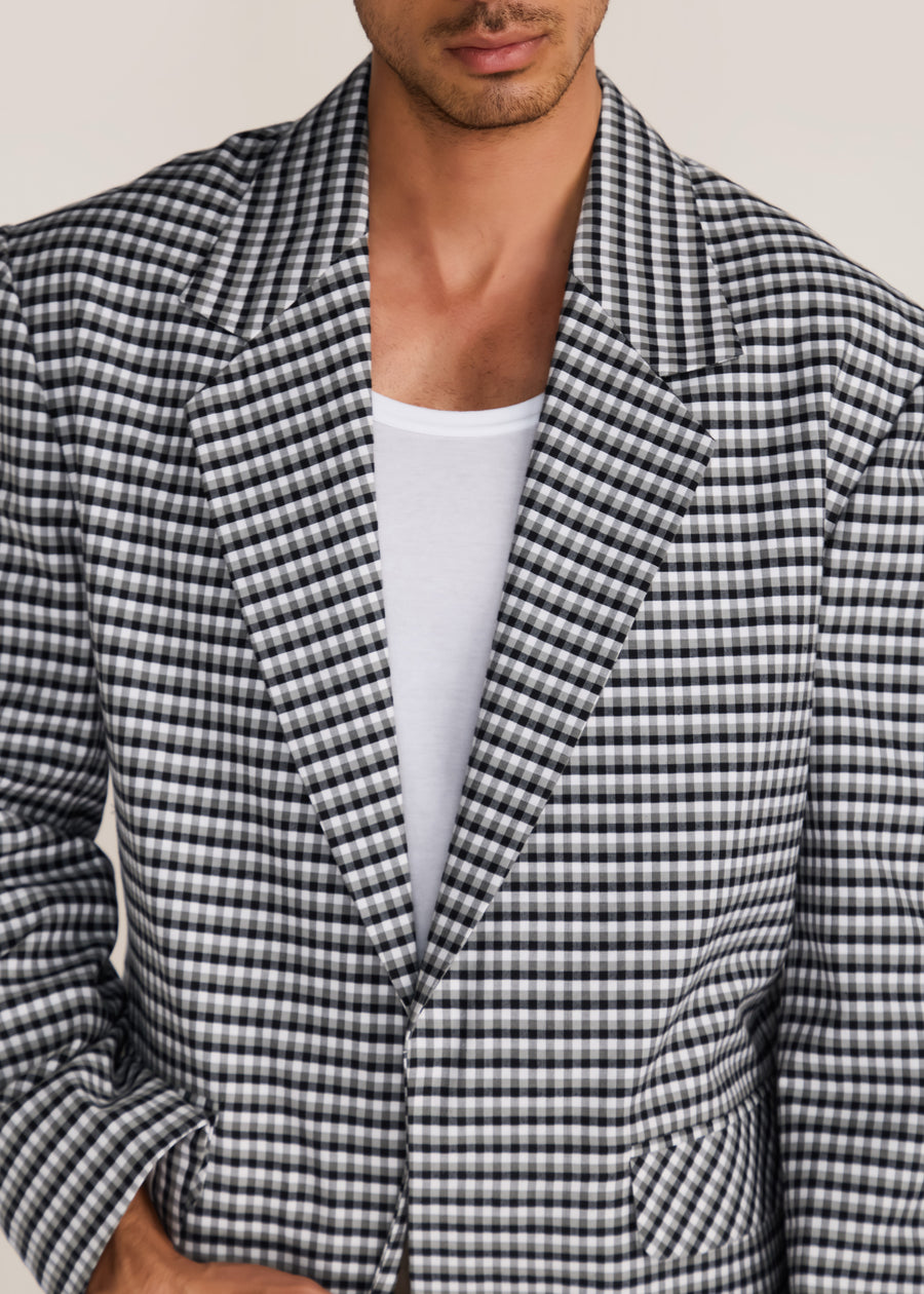 ROSANI The Conexão blazer in black & white - black and white check cotton blazer, craft detail