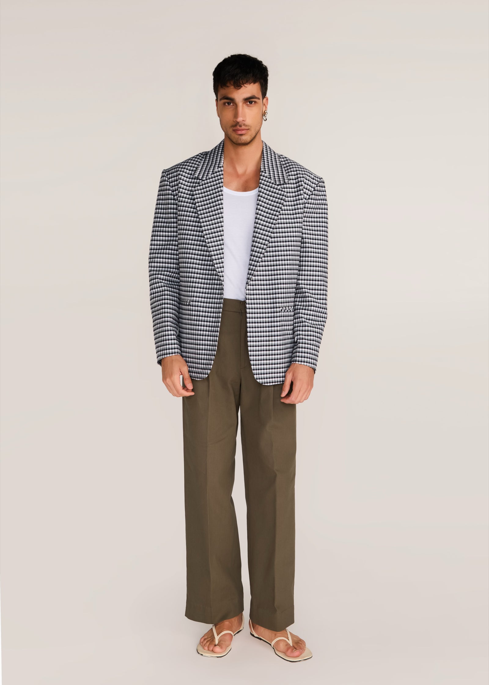 ROSANI The Conexão blazer in black & white - black and white check cotton blazer, front view, alternate angle