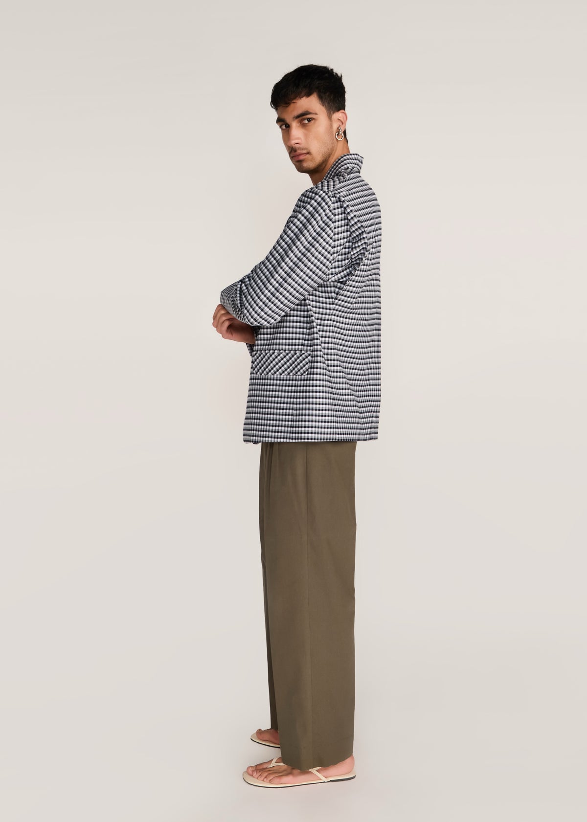 ROSANI The Conexão blazer in black & white - black and white check cotton blazer, side view, alternate angle