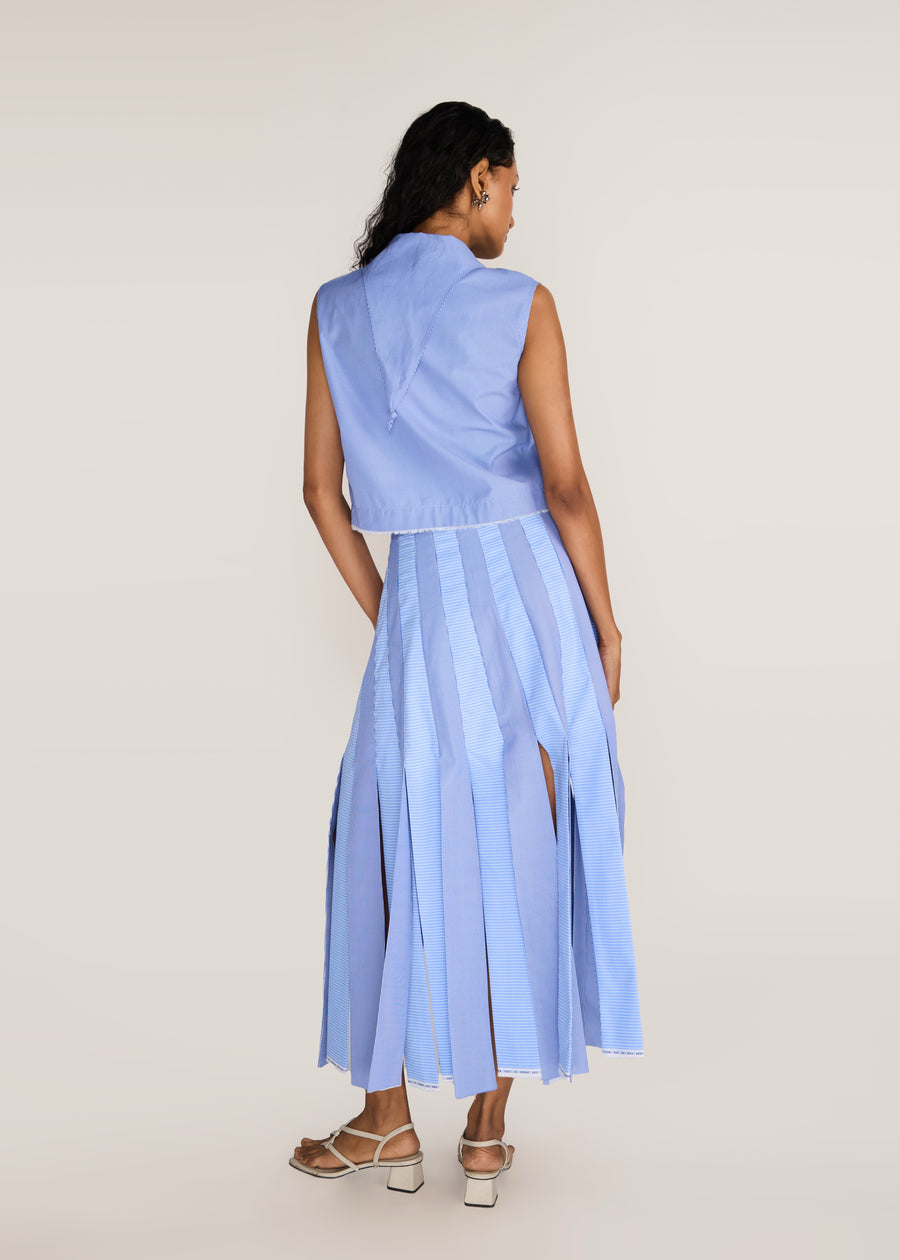 ROSANI The Congiunto skirt in dreamy blue - dreamy blue strip-joined striped skirt, back view